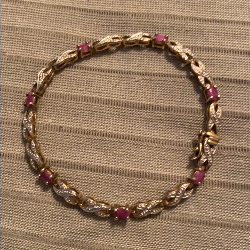 Sterling Silver Ruby Real Ruby Stone Bracelet - image 1
